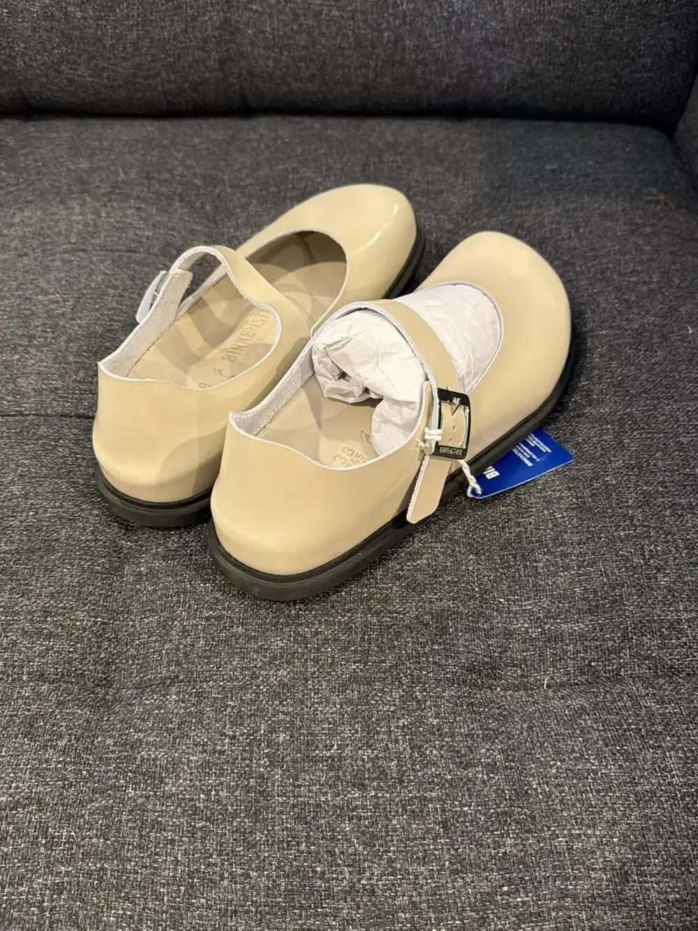 Birkenstock Santa Clarita Mary Jane Flats Oyster Patent Leather Size 38